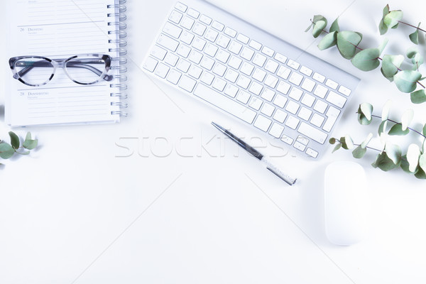 Stock photo: Flat lay home office workspace