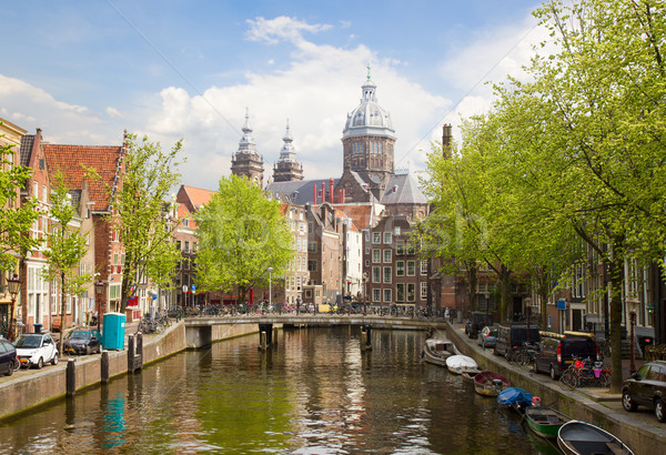 Igreja Amsterdam cidade velha canal holandês céu Foto stock © neirfy