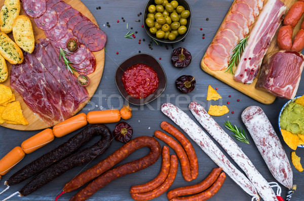 Picnic table with spanish sausage tapas Stock photo © neirfy