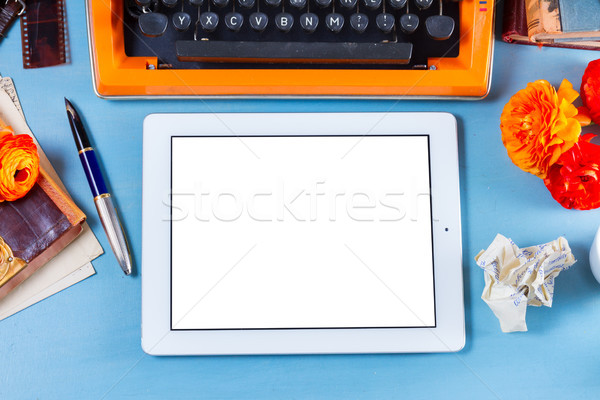 Workspace with vintage orange typewriter Stock photo © neirfy