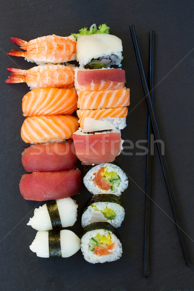 Imagine de stoc: Prânz · sushi · fel · de · mâncare · rula · betisoarele · alimente