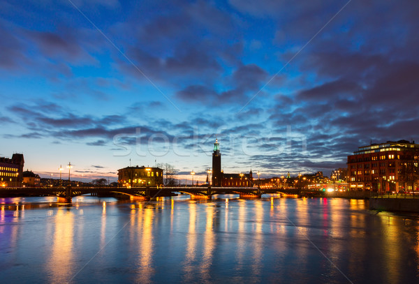 Sztokholm Szwecja panoramę miasta sali noc Zdjęcia stock © neirfy