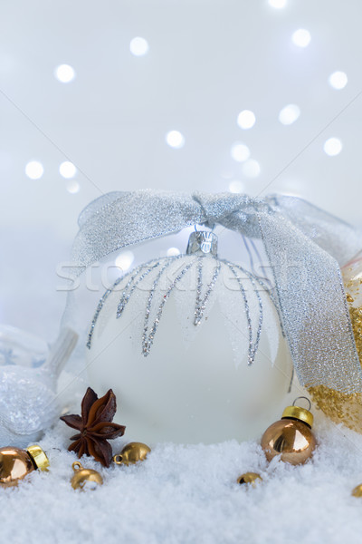 Stock fotó: Fehér · karácsony · hó · labda · ezüst · íj