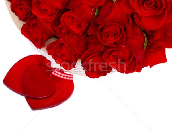 Zdjęcia stock: Red · roses · serca · dwa · granicy · odizolowany · biały
