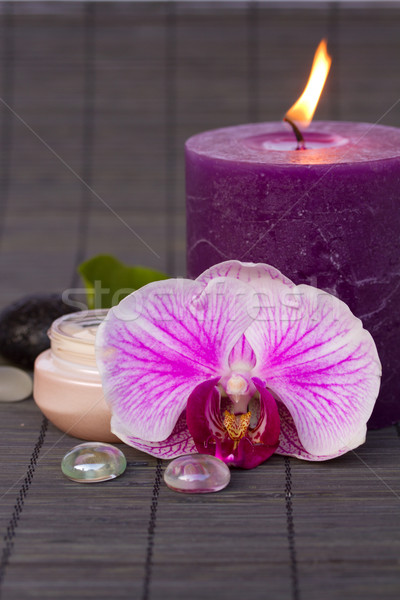 Orchidea spa fiore candela crema bellezza Foto d'archivio © neirfy