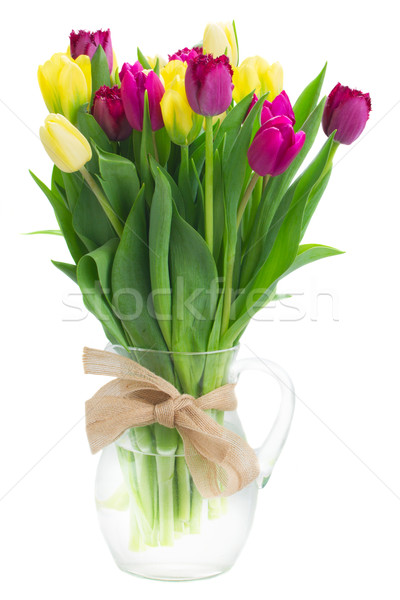 Stock photo: bouquet of  yellow and purple  tulip flowers