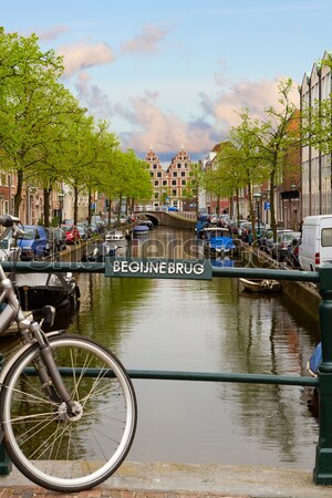Old bicycle next to canal of Amsterdam Stock photo © neirfy