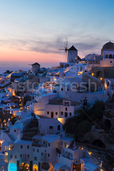 Foto stock: Pueblo · noche · santorini · luces · azul · isla