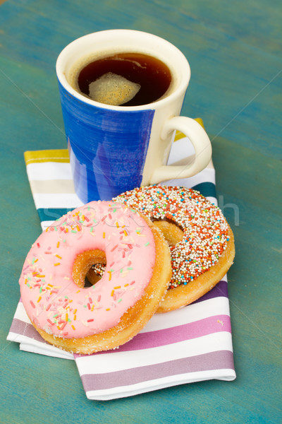 breakfast with fresh black coffee and donuts Stock photo © neirfy