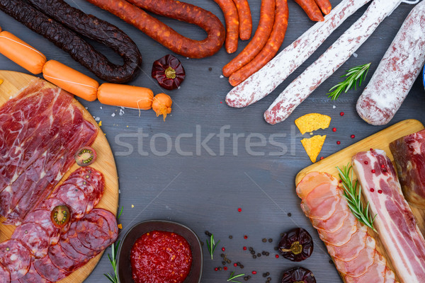Picnic table with spanish sausage tapas Stock photo © neirfy