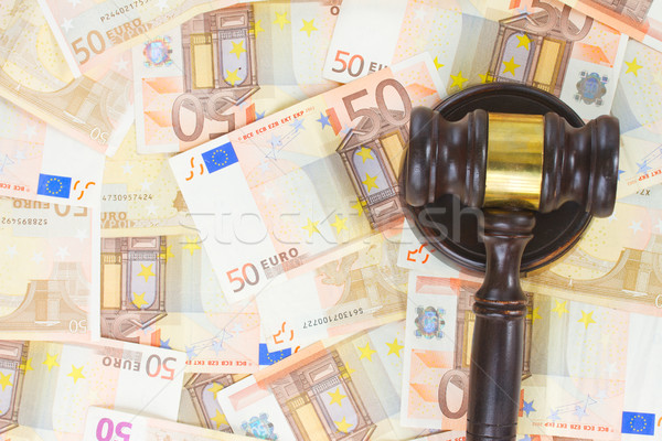 Törvény kalapács Euro pénz fából készült fa Stock fotó © neirfy
