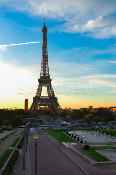 Eiffel tur Paris Eyfel Kulesi bahçeler gündoğumu Stok fotoğraf © neirfy