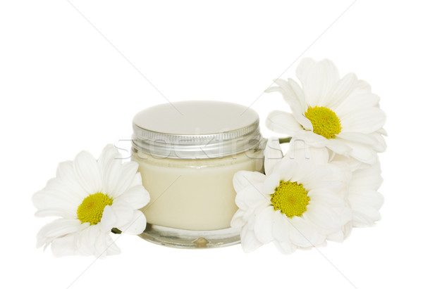 Jar crema camomilla fiore isolato bianco Foto d'archivio © neirfy