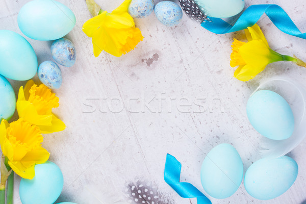 Easter frame with painted eggs and flowers Stock photo © neirfy