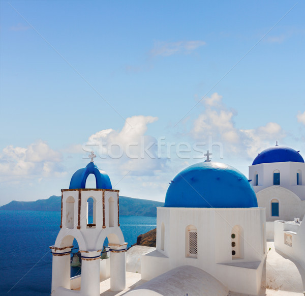 Stock photo: view of caldera with blue domes, Santorini