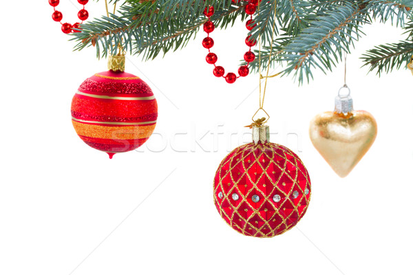 Stockfoto: Rood · goud · christmas · decoraties · evergreen