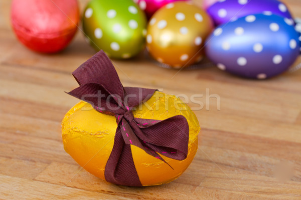 Stock fotó: Húsvéti · tojások · fa · asztal · tarka · húsvét · terv · háttér