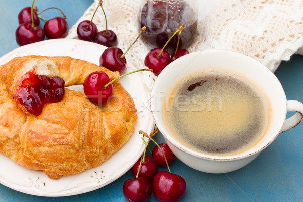breakfast with fresh croissants and cherries Stock photo © neirfy