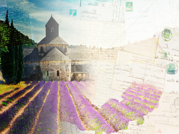 Abbazia campo di lavanda Francia vintage cartolina mondo Foto d'archivio © neirfy