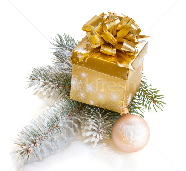 golden gift box with fir tree Stock photo © neirfy
