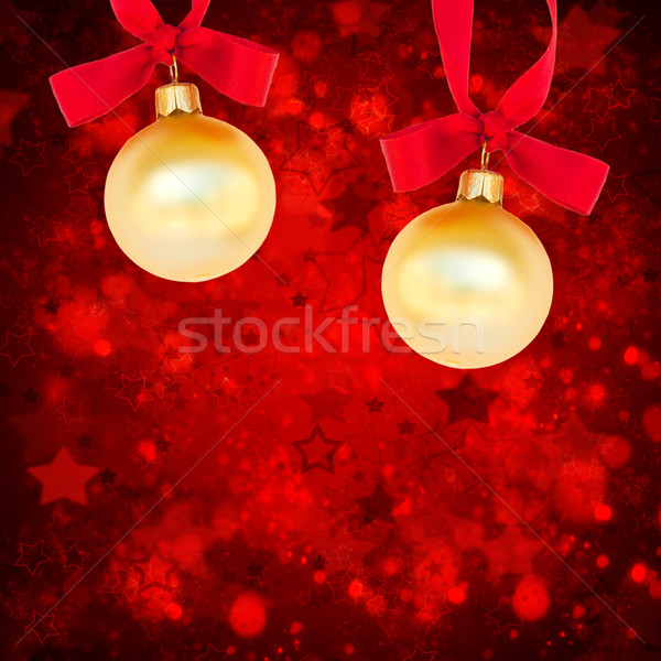 christmas balls on red background Stock photo © neirfy