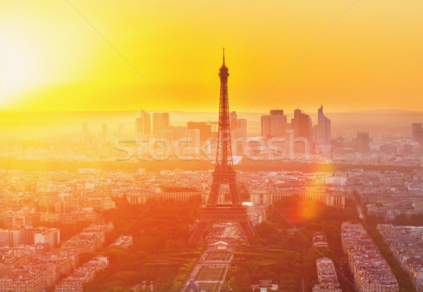 [[stock_photo]]: Tour · Eiffel · Paris · cityscape · au-dessus · orange · coucher · du · soleil
