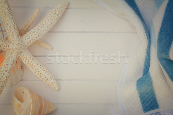 Strandlaken schelpen frame zomer witte retro Stockfoto © neirfy