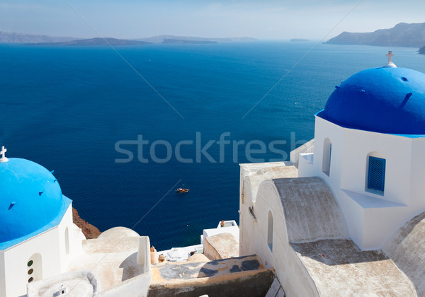view of caldera with blue domes, Santorini Stock photo © neirfy