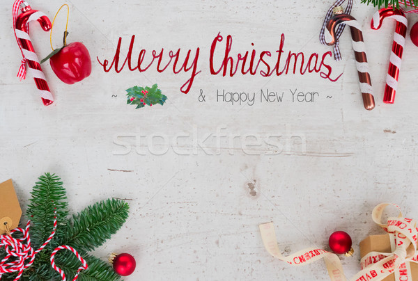 Karácsony jelenet keret örökzöld fa ajándék Stock fotó © neirfy