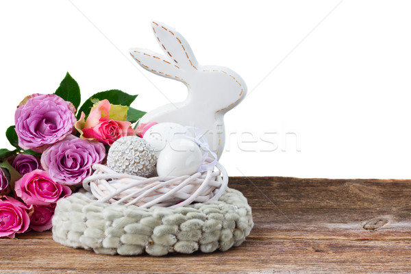 Húsvéti tojások vadászat nyuszi fészek fehér tojások Stock fotó © neirfy