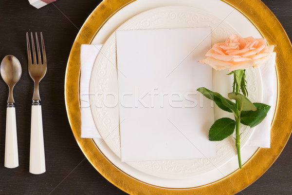 Sofra takımı ayarlamak tablo plakalar gül çiçek Stok fotoğraf © neirfy