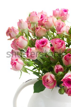 Keret rózsaszín rózsák közelkép izolált fehér Stock fotó © neirfy