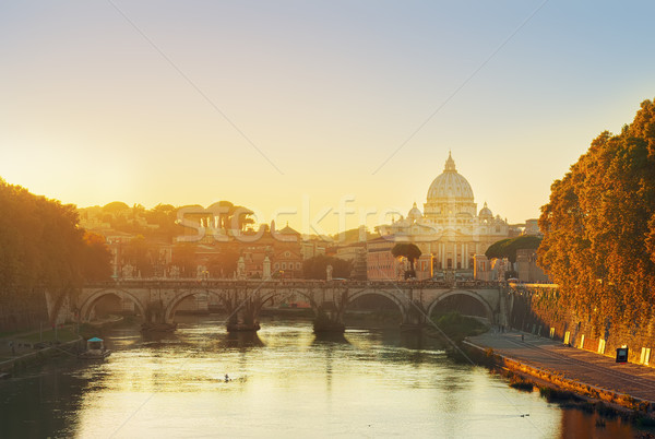 大聖堂 橋 川 ローマ 日没 イタリア ストックフォト © neirfy