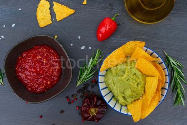 Green guacamole sause Stock photo © neirfy