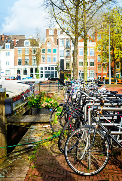 Foto d'archivio: Biciclette · canale · Amsterdam · fila · piedi · primavera