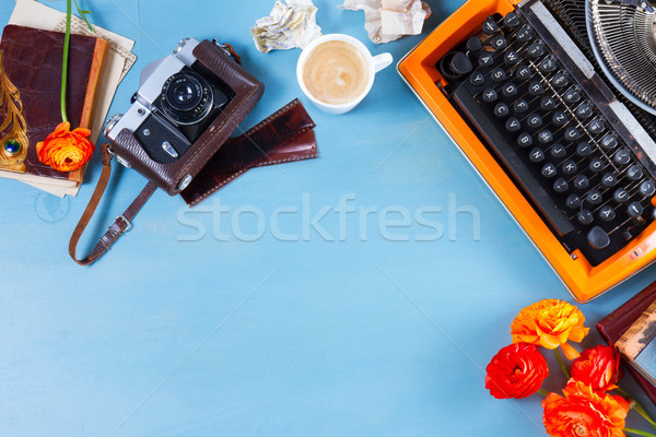 Workspace with vintage orange typewriter Stock photo © neirfy