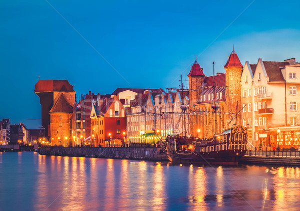 Motlawa river  and old  Gdansk at night Stock photo © neirfy
