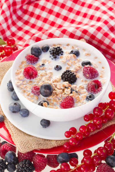 Plate with  oat flakes with milk and berries Stock photo © neirfy