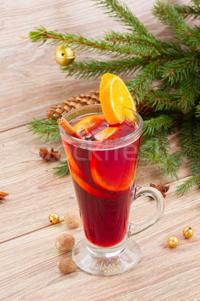mulled wine with decorated christmas tree Stock photo © neirfy