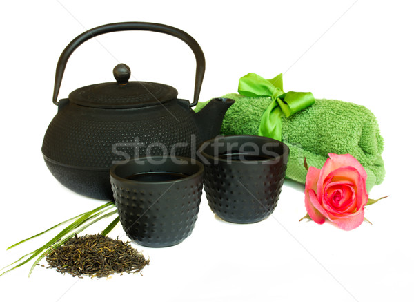 Foto stock: Asia · té · establecer · flor · toallas · aislado