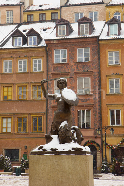 Sirène vieux centre-ville Varsovie Pologne hiver Photo stock © neirfy