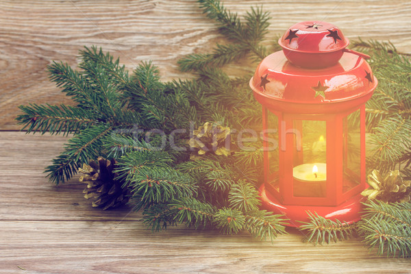 Stok fotoğraf: Kırmızı · fener · yaprak · dökmeyen · ağaç · Noel