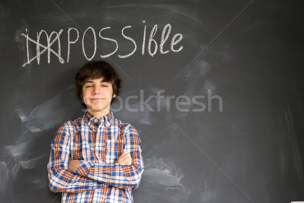 Stockfoto: Succes · uitdagen · knap · tiener · jongen · permanente