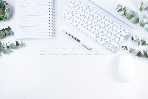 Ev ofis Çalışma alanı beyaz modern klavye defter Stok fotoğraf © neirfy