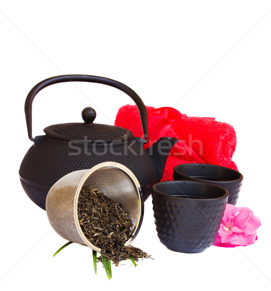 asian tea set with raw tea Stock photo © neirfy