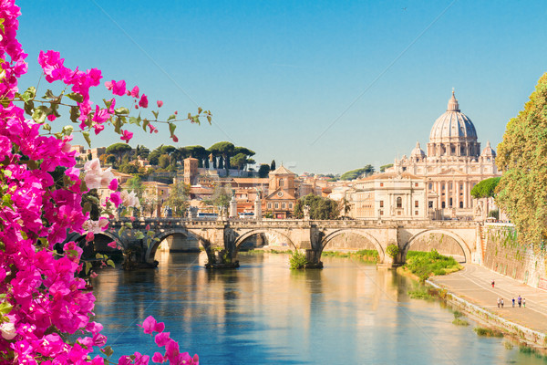 Zdjęcia stock: Katedry · most · rzeki · kwiaty · Rzym · Włochy