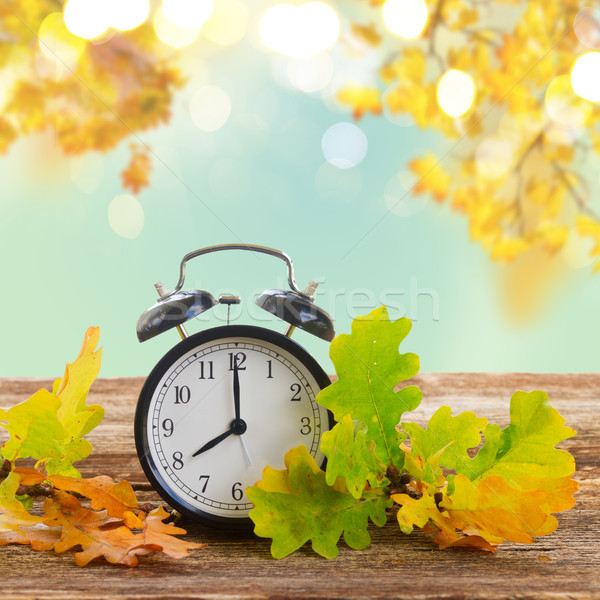 Autumn time - fall leaves with clock Stock photo © neirfy