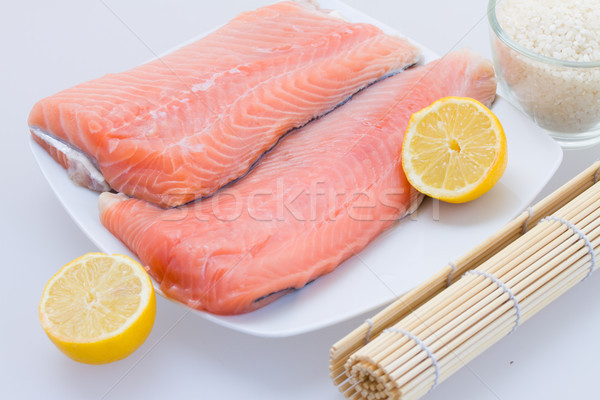 Crudo salmón filete placa alimentos Foto stock © neirfy