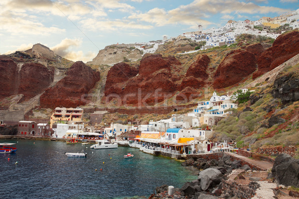 Stok fotoğraf: Santorini · adası · Yunanistan · liman · ev · doğa · deniz