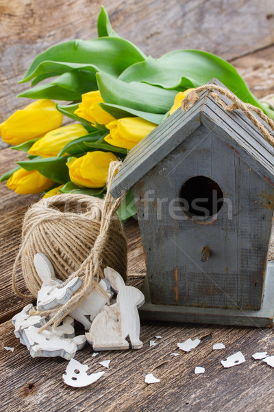 [[stock_photo]]: Pâques · décorations · jaune · tulipes · fraîches